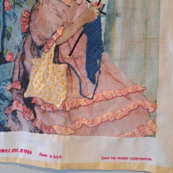 Vintage Tapestry Embroidered Girl Knitting mAde in Usa 19IN x 15IN - Picture 3 of 10